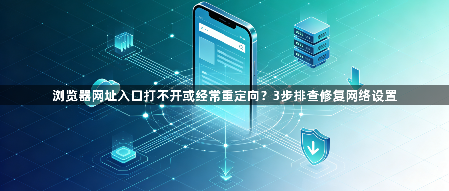 浏览器网址入口打不开或经常重定向？3步排查修复网络设置1