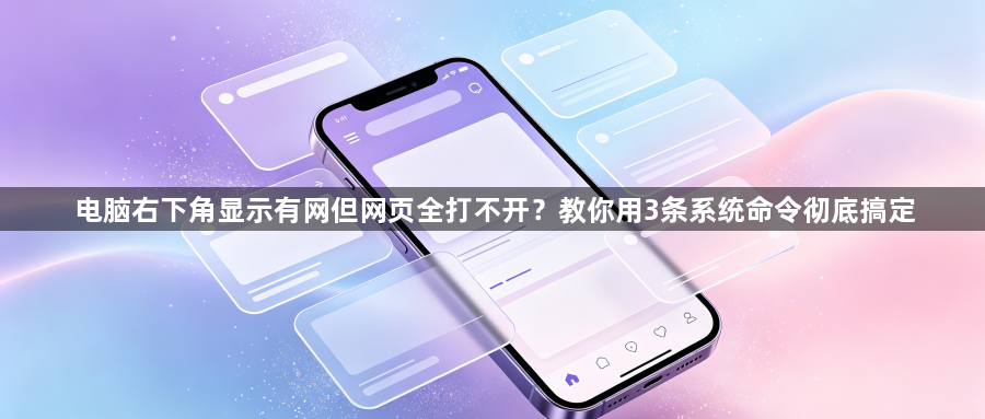 电脑右下角显示有网但网页全打不开？教你用3条系统命令彻底搞定1